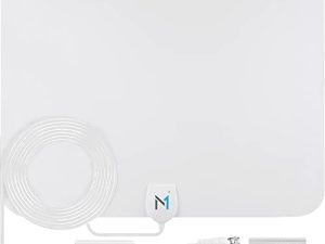 [High Power Amplifier] HDTV Indoor Antenna White Long Range 330 Mile Signal Reception; Hi-Power Amplified Antenna + 16.5 ft Coax Cable; Supports All HD Digital TV formats; Mata1 (US Company)