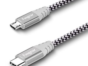 Fasgear USB C to Micro USB Cable 30cm Nylon Braided Type C to Micro USB Cord Compatible with Galaxy S7/S6