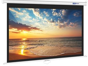 LopBast Screen 100INCH Manual Pull Down White Projector Screen 16:9 1.2 Gain Retractable Auto-Locking 4K 8K 3D Ultra HD for Home Theater Movie Office Game Projection Screen with Slow Retract Mechanism