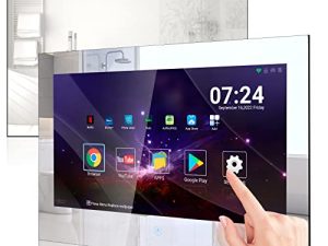 Haocrown 27-inch Touchscreen Bathroom TV IP66 Waterproof Smart Mirror Television High-Brightness 500 Full HD 1080P with H2 Chip Android 11.0 System Built-in HDTV(ATSC) Tuner
