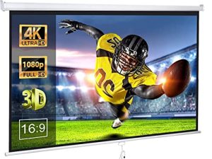 ZENY Projector Screen Pull Down 100 Inch 16:9 HD Projection Screen Folding Home Theater Portable Indoor Outdoor Movie Screen