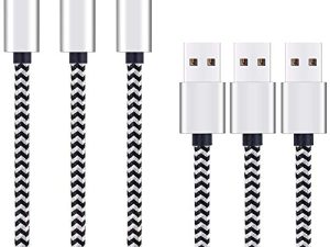 Micro USB Cable 10ft 3Pack by Ailun High Speed 2.0 USB A Male to Micro USB Sync Charging Nylon Braided Cable for Android Phone Charger Cable Tablets Wall and Car Charger Connection Silver&Blackwhite