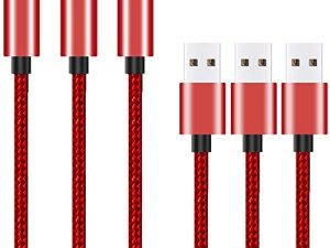Micro USB Cable 10ft 3Pack by Ailun High Speed 2.0 USB A Male to Micro USB Sync Charging Nylon Braided Cable for Android Phone Charger Cable Tablets Wall and Car Charger Connection Red