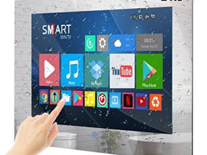 【H2 Chip Android 11.0 System & High-Brightness 2022 Model】Haocrown 21.5-Inch Touchscreen Bathroom TV IP66 Waterproof Smart Mirror TV 1080P LED TV Built-in HDTV(ATSC) Tuner