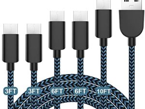 5Pack (3/3/6/6/10FT) Fast Charging 3A USB-C to USB-A Cable Rapid Charger Quick Cord Compatible Samsung Galaxy S10 S9 S8 Plus